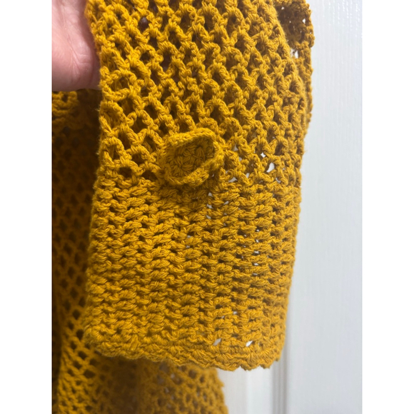 Zara Ruffled Crochet Knit Peplum Long Sleeve Top, Mustard, Women’s Size Small - Picture 6 of 7